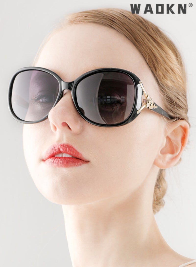 WAOKN Women's Polarized Oval Sunglasses UV400 Protection Sun Glasses with Black Gold Frame Decorated with Fox Pattern Fashion Anti-glare Sun Shades for Summer Outdoor Beach Travel Camping Driving Fishing - Image 5