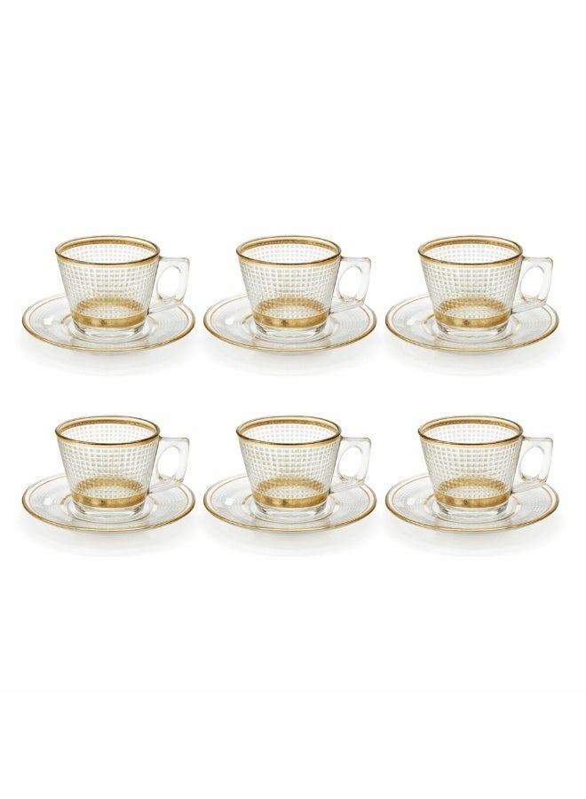 إيليجانت ✨ طقم أكواب إسبريسو زجاج فاخر مزين بالذهب – 6 فناجين + 6 صحون (12 قطعة) | سعة 80 مل ☕💛 - Image 1