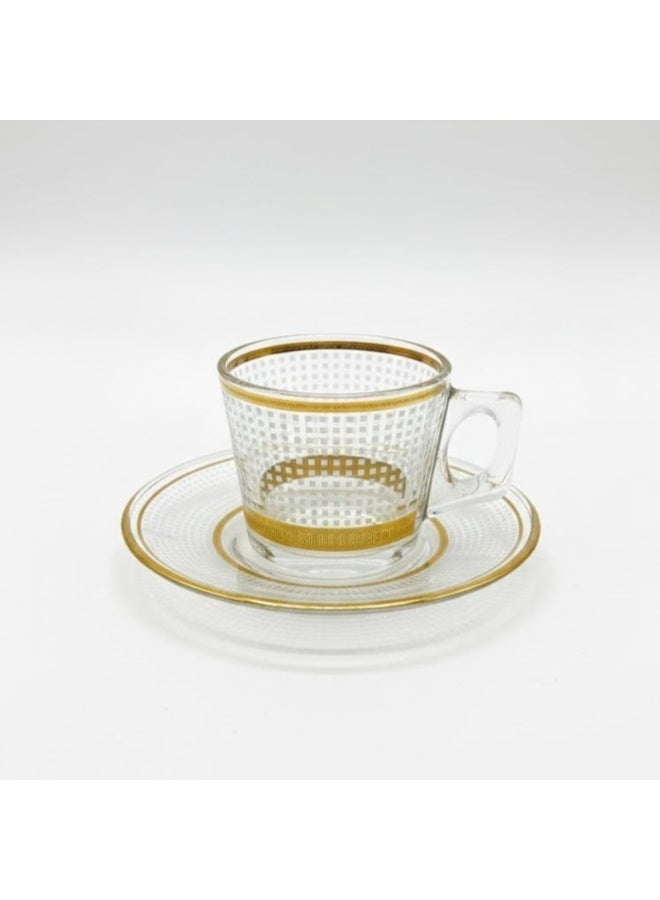 إيليجانت ✨ طقم أكواب إسبريسو زجاج فاخر مزين بالذهب – 6 فناجين + 6 صحون (12 قطعة) | سعة 80 مل ☕💛 - Image 2