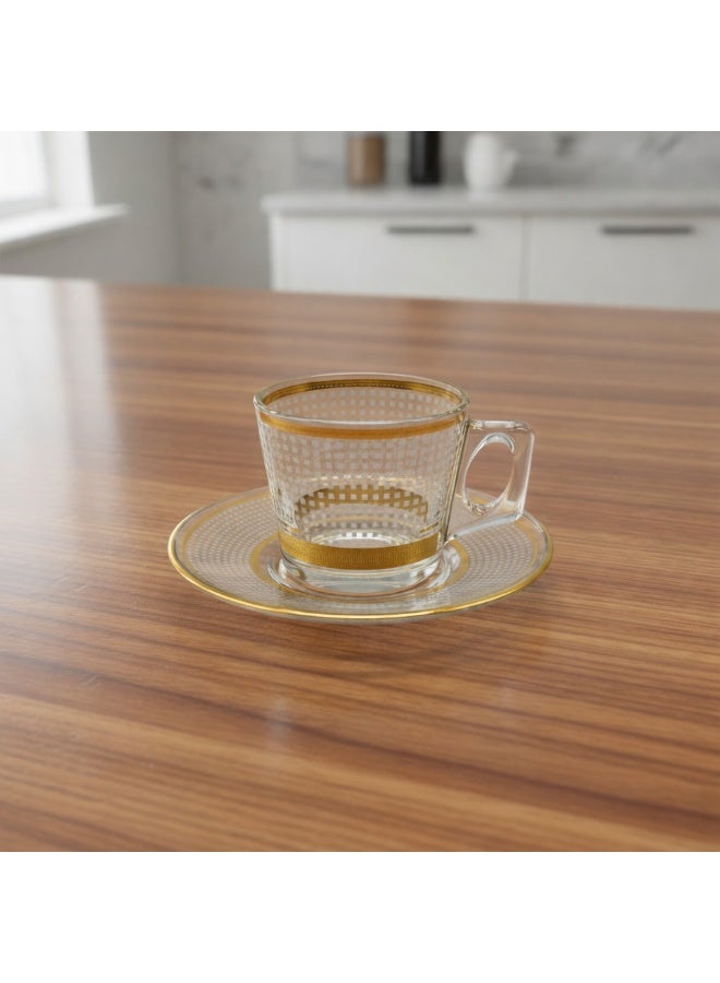إيليجانت ✨ طقم أكواب إسبريسو زجاج فاخر مزين بالذهب – 6 فناجين + 6 صحون (12 قطعة) | سعة 80 مل ☕💛 - Image 3
