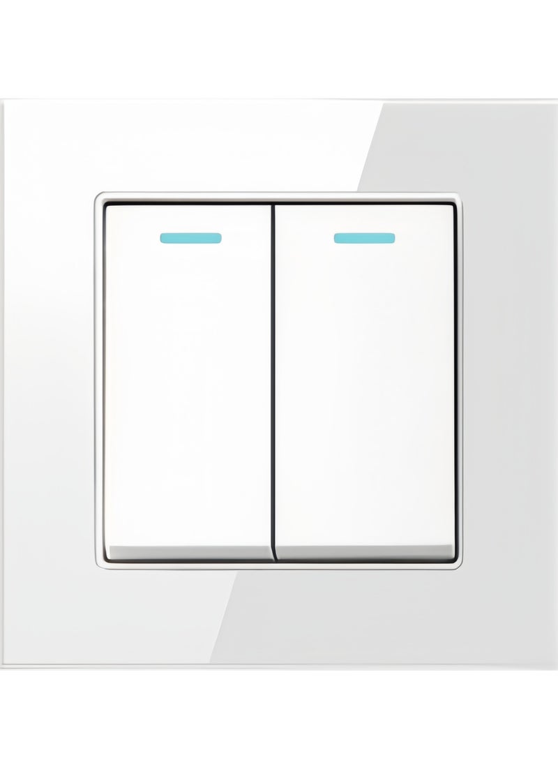 Generic - Tempered White Glass Panel and push button Light Switches with LED Indicator,UK Standard Wall Power Socket, Artistic Modern Swich soket, 1 Gang 2 Way,2 Gang 2 Way,3 Gang 2 Way,4 Gang 2 Way,13Amp Single ,Double Sokect ,20Amp, 45Amp, Light Dimmer,Telephone,Computer socket,Satellite TV Socket,Door Bell Swtch. - Image 1