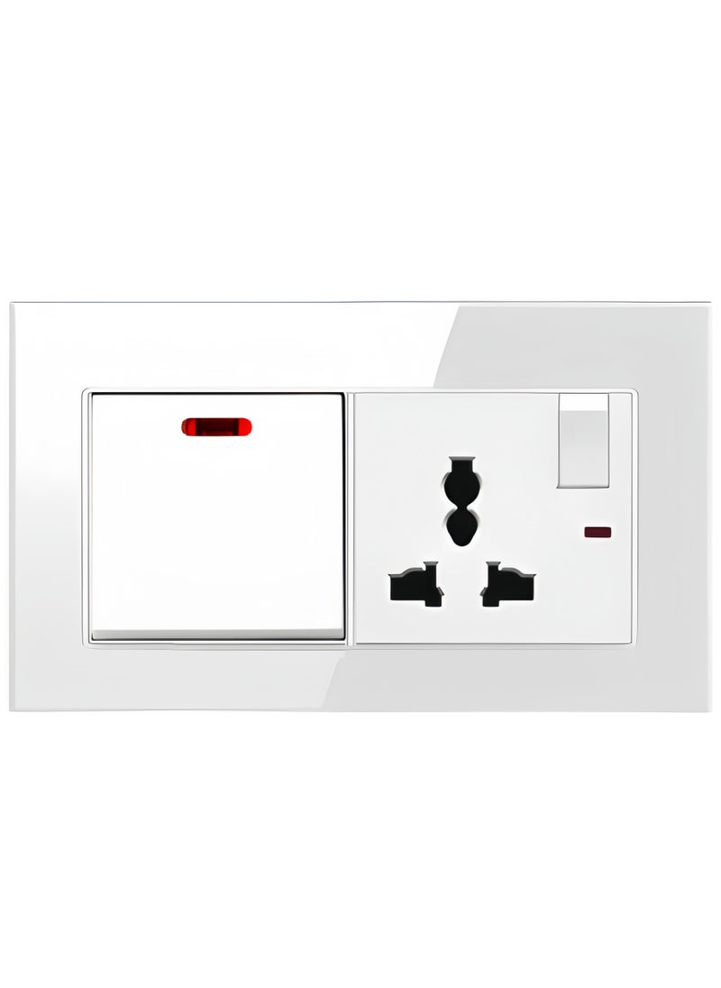 Generic - Tempered White Glass Panel and push button Light Switches with LED Indicator,UK Standard Wall Power Socket, Artistic Modern Swich soket, 1 Gang 2 Way,2 Gang 2 Way,3 Gang 2 Way,4 Gang 2 Way,13Amp Single ,Double Sokect ,20Amp, 45Amp, Light Dimmer,Telephone,Computer socket,Satellite TV Socket,Door Bell Swtch. - Image 1