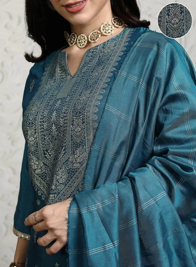 Vishudh Vishudh Women Blue Printed Viscose Kurta Set with Dupatta