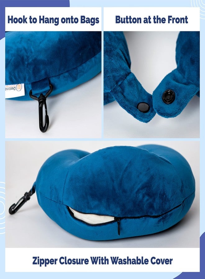 Destinio Neck Pillow for Travel, Travel Pillow for Flights, Memory Foam Neck Pillow, Travel Neck Pillow with Velvet Soft Washable Cover, Flight Pillow for Neck for Men and Women (Blue), Pack of 1 - Image 3
