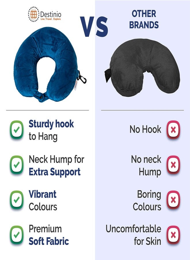 Destinio Neck Pillow for Travel, Travel Pillow for Flights, Memory Foam Neck Pillow, Travel Neck Pillow with Velvet Soft Washable Cover, Flight Pillow for Neck for Men and Women (Blue), Pack of 1 - Image 2