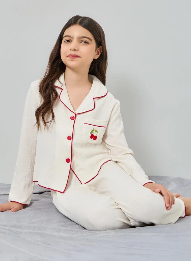 Take Two Teen Girls Textured Long Sleeve Shirt and Pyjama Set