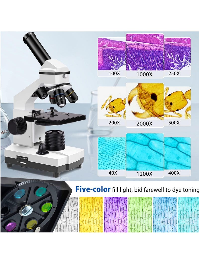KASTWAVE - 100X-2000X Microscopes for Kids Students Adults, Powerful Biological Microscopes for School Laboratory Home Education,with Microscope Slides Set, Phone Adapter - Image 1