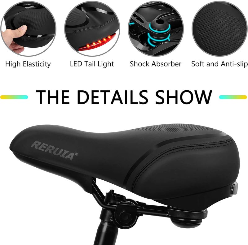 RERUIA Comfortable Bike Seat with Taillight - Breathable Memory Foam Padded Saddle - Image 4