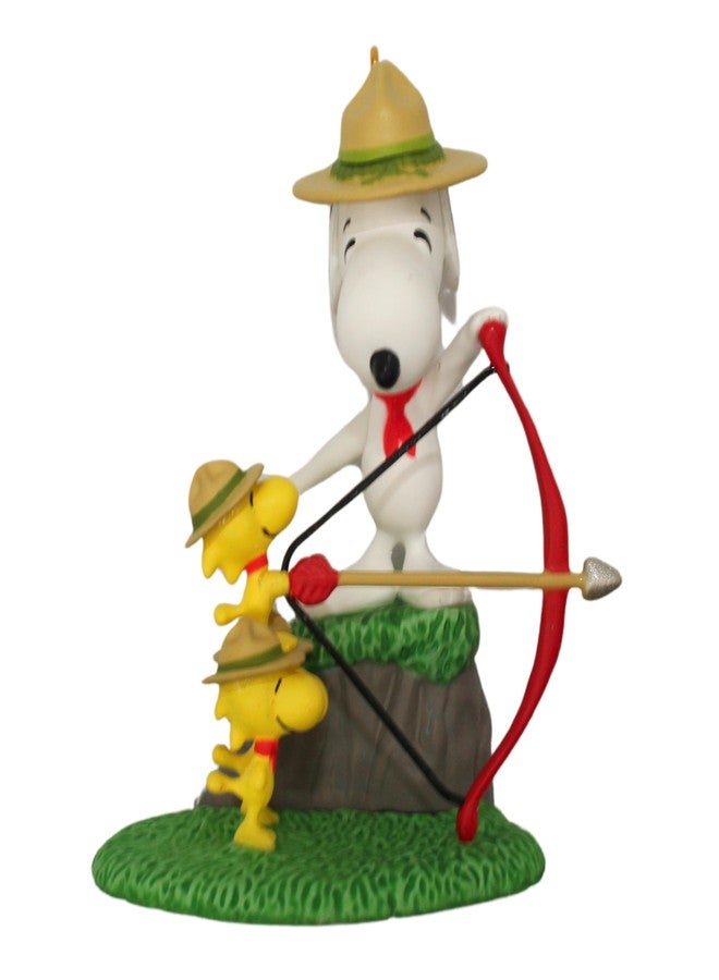 Hallmark Keepsake Christmas Ornament 2019 Year Dated Peanuts Beagle Scouts Practice, Snoopy Archery - Image 1