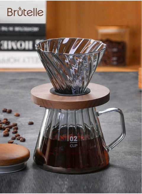طقم تقطير v60 الة قهوة مكونة من قمع زجاجي وسيرفر زجاجي وعاء قهوة بلون الرمادي بسعة 600 مل
