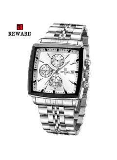 REWARD Quartz Mens Watch, Waterproof Luminous Sport Watch, Comfortable Stainless Steel Chronograph Wristwatch, Lightweight And Durable Business Watch, (1pc, Silver)  - Image 1