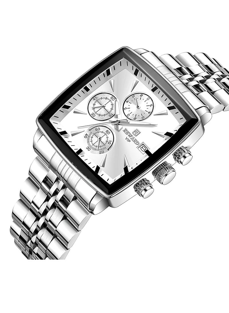 REWARD Quartz Mens Watch, Waterproof Luminous Sport Watch, Comfortable Stainless Steel Chronograph Wristwatch, Lightweight And Durable Business Watch, (1pc, Silver) - Image 2