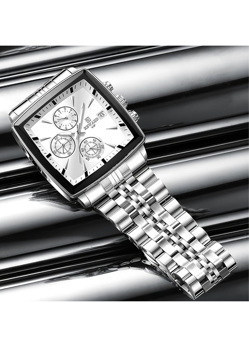 REWARD Quartz Mens Watch, Waterproof Luminous Sport Watch, Comfortable Stainless Steel Chronograph Wristwatch, Lightweight And Durable Business Watch, (1pc, Silver) - Image 4