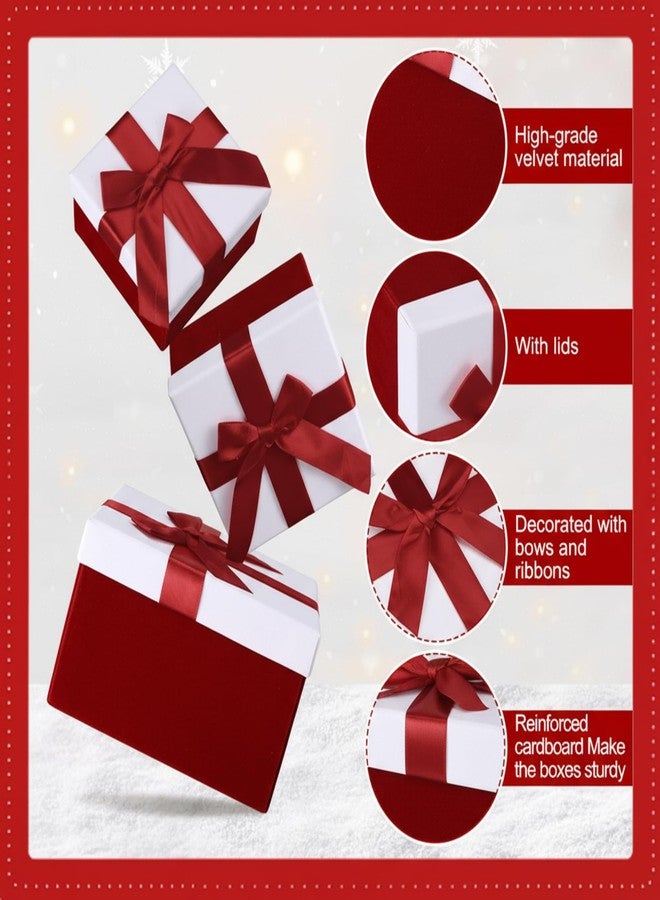 Tenceur 5 Pcs Christmas Gift Boxes Red Assorted Gift Square Boxes with Lids Velvet Gifts Box Birthday Gifts Box with Ribbon for Festival Christmas Birthday Weddings(Red - Image 3