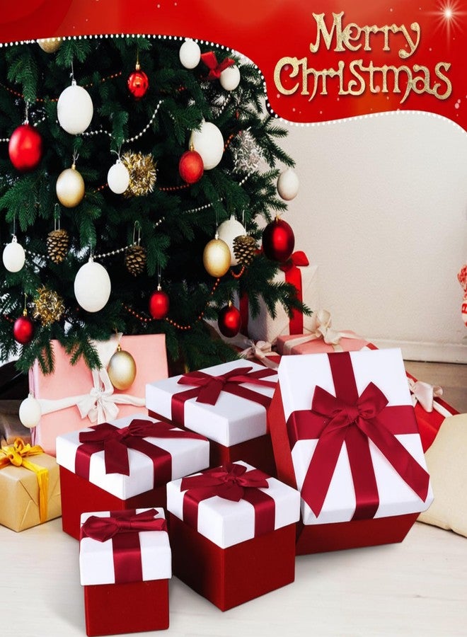Tenceur 5 Pcs Christmas Gift Boxes Red Assorted Gift Square Boxes with Lids Velvet Gifts Box Birthday Gifts Box with Ribbon for Festival Christmas Birthday Weddings(Red - Image 5