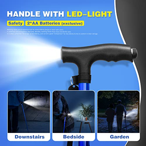 BigAlex Folding Walking Cane with LED LightPivoting Quad BaseAdjustable Walking Stick with Carrying Bag for MenWomen - Image 5
