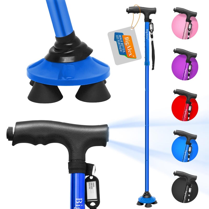 BigAlex Folding Walking Cane with LED LightPivoting Quad BaseAdjustable Walking Stick with Carrying Bag for MenWomen - Image 3