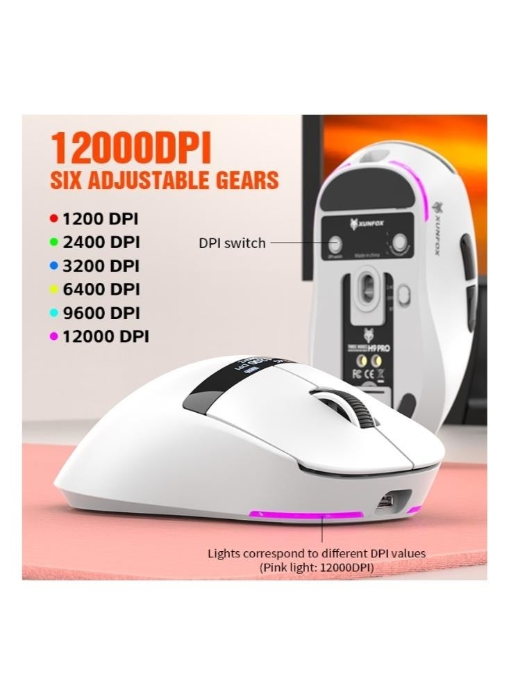 XUNFOX H9Pro Tri-mode Bluetooth Wireless Gaming Mouse with with Magnetic Charging Dock, Lightweight Anti Slip Mouse, PixArt PAW3311 Sensor, BT/2.4Ghz/Wired, for PC/MAC - Image 3