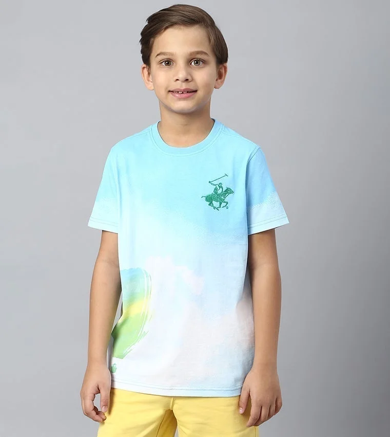 Boys Low Laying Clouds AOP Logo Regular Fit T-Shirt