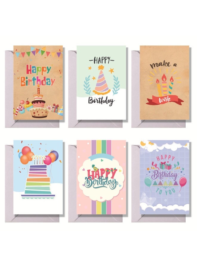 Generic 6PCS Happy Birthday Greeting Cards with Envelopes & Stickers – Folded Cards Set for Birthday Party Wishes & Gifts  - Image 1