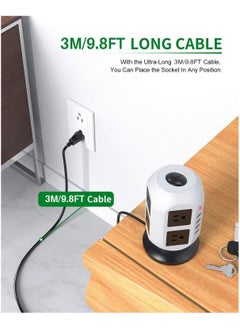 General Surge Protector Power Strip Tower - 8 Widely Outlets with 4 USB Ports, 9.8FT Heavy Duty Extension Cord, Multi-Plug Outlet Extender Overload Protection for Home, Office, Smartphone  - Image 4