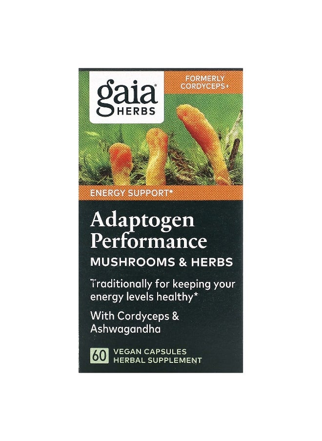 Gaia Herbs - Gaia Herbs, Adaptogen Performance, Mushrooms & Herbs, 60 Vegan Capsules - Image 1