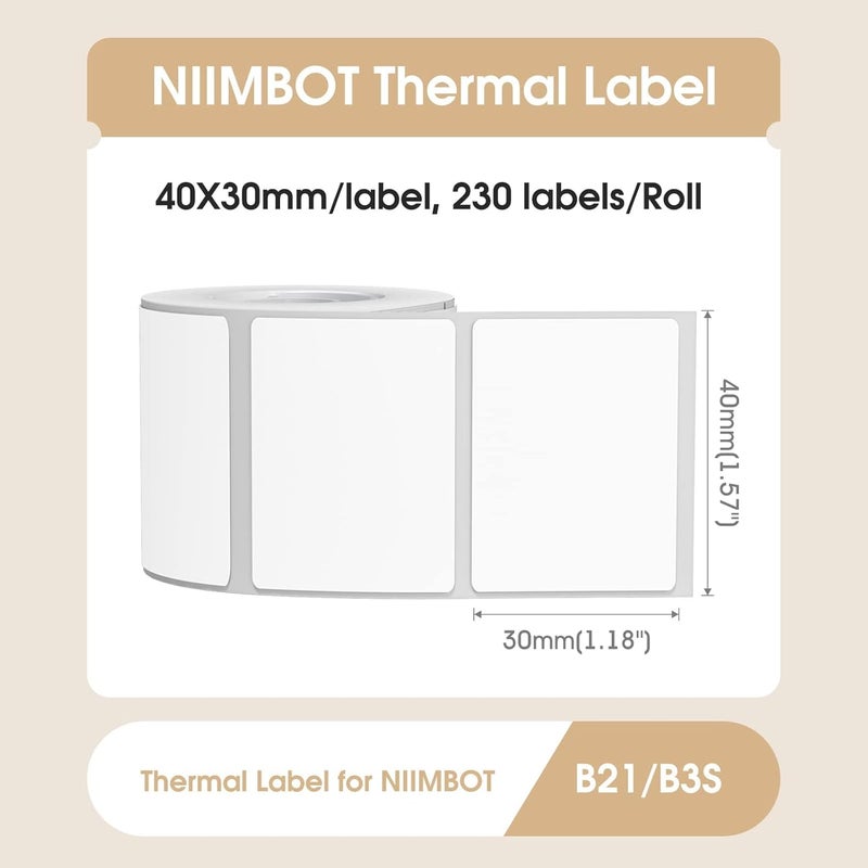 NIIMBOT B21 B3S Thermal Sticker Labels, 1.57'' x 1.18'' (40x30mm), 230 Self-Adhesive Waterproof Labels - Image 2