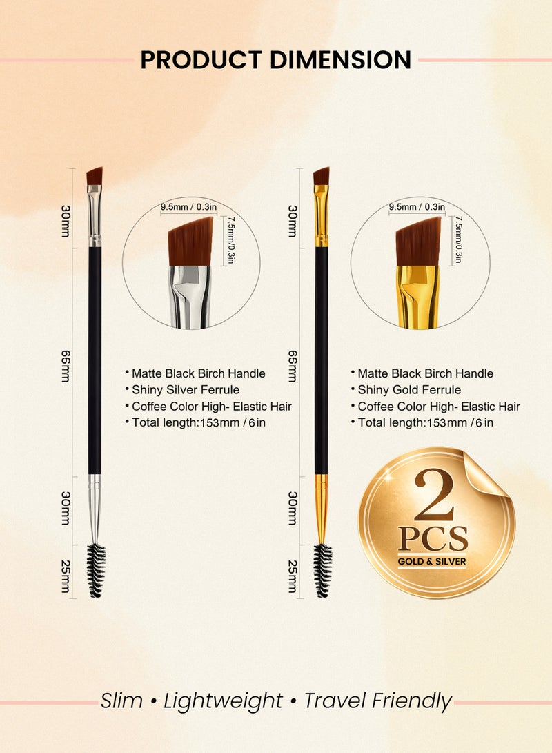 Be2beauti Duo Eyebrow Brush 2 Pcs, Angled Eyeliner and Brow Brush with Spoolie, Professional Eyelash Comb Eyebrow Brush Tool for Pomade, Gel and Soap (Gold & Silver) - Image 3