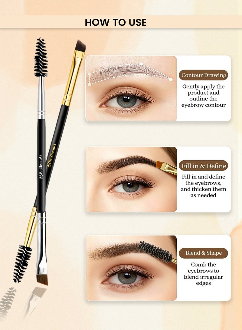 Be2beauti Duo Eyebrow Brush 2 Pcs, Angled Eyeliner and Brow Brush with Spoolie, Professional Eyelash Comb Eyebrow Brush Tool for Pomade, Gel and Soap (Gold & Silver) - Image 4
