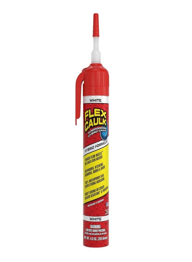 Flex Seal Caulk, Waterproof & Weatherproof Hybrid Polymer Sealant, Strong, Paintable, Indoor, Outdoor, Bath, Shower, Sink, Window, Baseboards, Door, RV, Roof, Wood, Auto & Marine, White, 9 oz, 1-Pack - Image 1