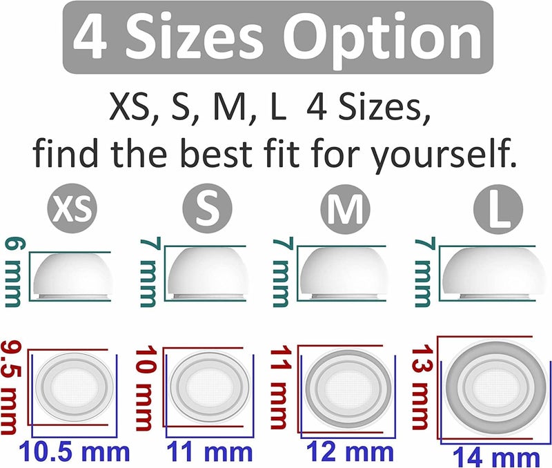 BLLQ XS/S/M/L 4 Size Ear Tips Earbuds Covers Ear Caps Eartips Earpads Compatible with Apple AirPods Pro 2 and AirPod Pro 1, Silicone Tips, Fit in Case, 4 Pairs White 4 Size - Image 2