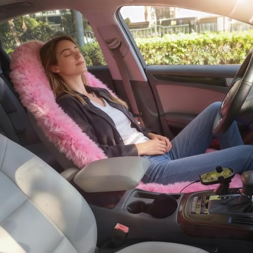 I3DIDEA 1 PCS Fluffy Car Seat Cover, Plush Fuzzy Fur Seat Protector for Winter, Universal Soft Faux Sheepskin Car Seat Cushion for Women Girls Interior Accessories (Pink) - Image 3