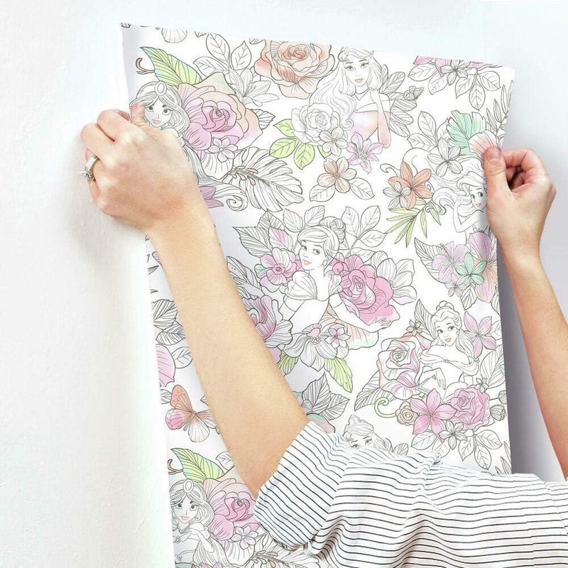 ARS Pink Disney Princess Royal Floral Peel and Stick Wallpaper, Self-Adhesive Wallpaper, Home Bedroom And Living Room Decoration, Waterproof Wallpaper, 3D Visual Black Gold Line Wallpaper - Image 3