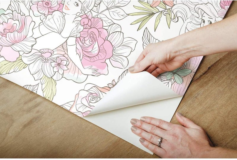 ARS Pink Disney Princess Royal Floral Peel and Stick Wallpaper, Self-Adhesive Wallpaper, Home Bedroom And Living Room Decoration, Waterproof Wallpaper, 3D Visual Black Gold Line Wallpaper - Image 2