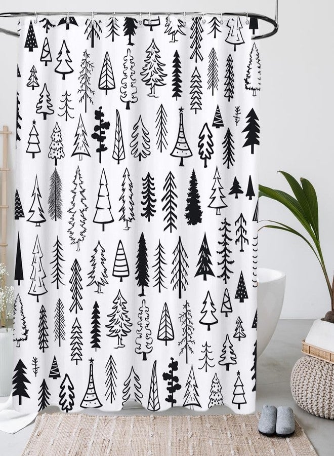 Lofaris Merry Christmas Black and White Tree Shower Curtain Xmas Pine Pattern New Year Holiday Bathroom Decor Curtain Winter Washable Durable Fabric Shower Curtain for Bathroom Decor 72x72 in - Image 2