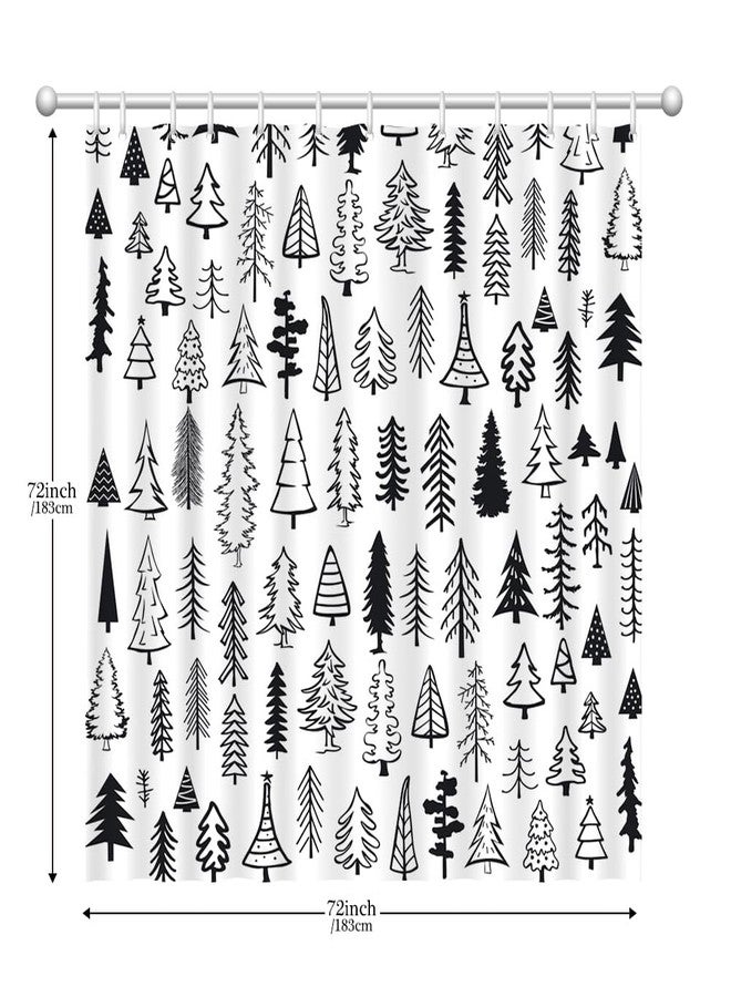Lofaris Merry Christmas Black and White Tree Shower Curtain Xmas Pine Pattern New Year Holiday Bathroom Decor Curtain Winter Washable Durable Fabric Shower Curtain for Bathroom Decor 72x72 in - Image 4