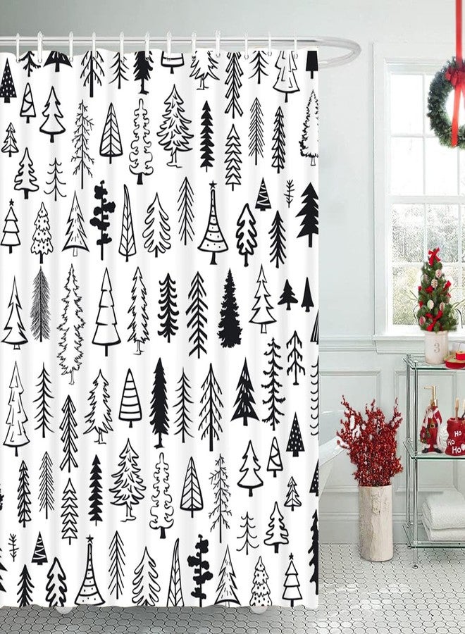 Lofaris Merry Christmas Black and White Tree Shower Curtain Xmas Pine Pattern New Year Holiday Bathroom Decor Curtain Winter Washable Durable Fabric Shower Curtain for Bathroom Decor 72x72 in - Image 1