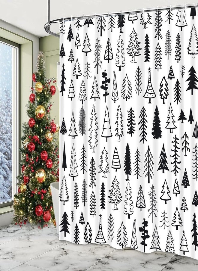 Lofaris Merry Christmas Black and White Tree Shower Curtain Xmas Pine Pattern New Year Holiday Bathroom Decor Curtain Winter Washable Durable Fabric Shower Curtain for Bathroom Decor 72x72 in - Image 3