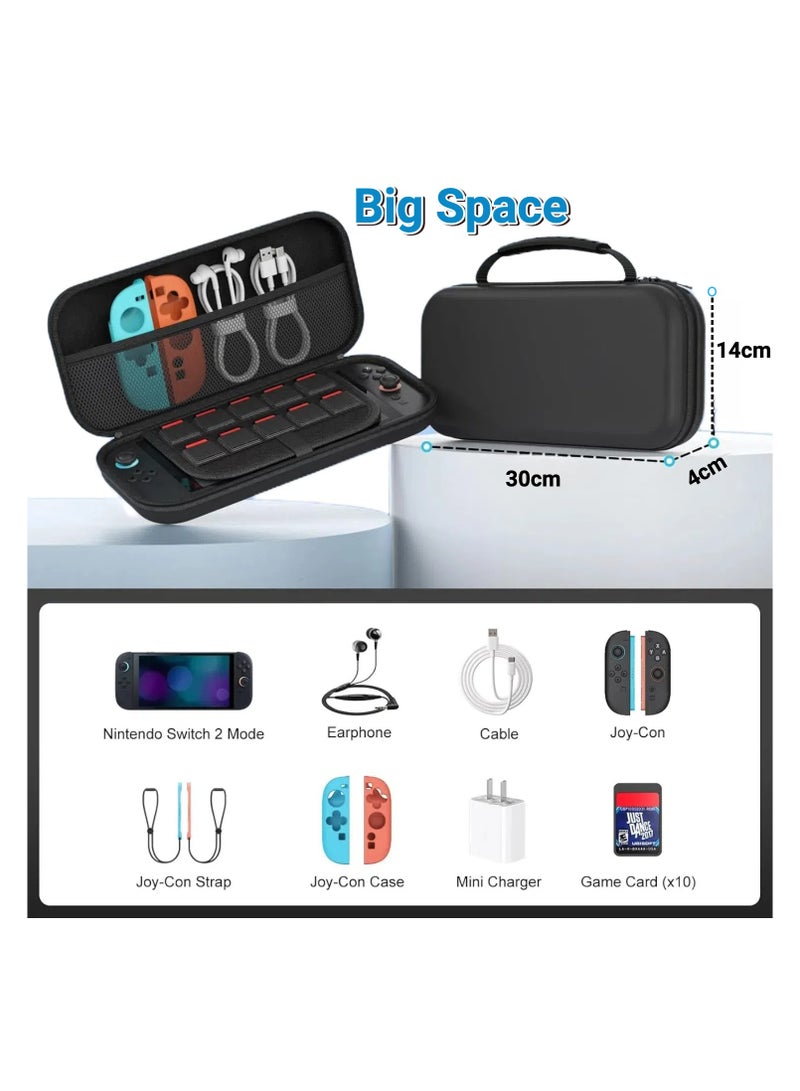 MonaPlay Nintendo Switch 2 Hard Shell Carry Case 19-In-1 Set with Screen Protector and Joy Cons Caps for Travel Daily Use Portable Storage - Image 3
