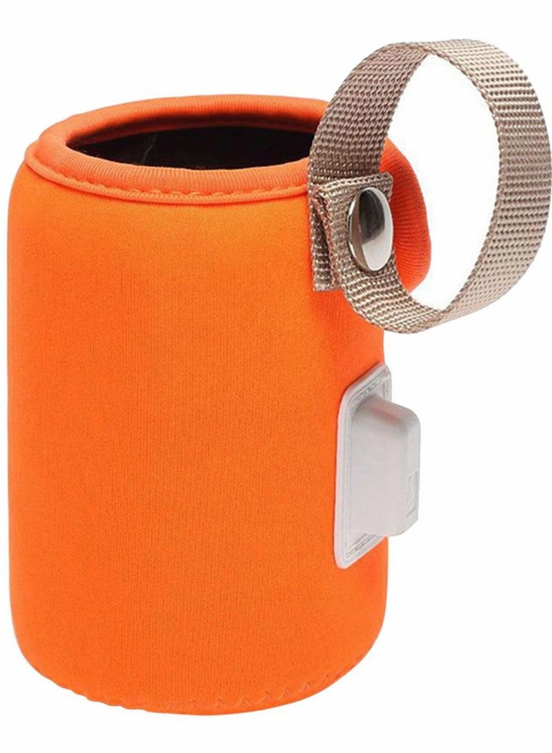 KASTWAVE حقيبة تسخين الزجاجات غطاء تسخين الحليب غطاء زجاجة التغذية غطاء مدفأ محمول لزجاجة الحليب للسفر بالسيارة والتسوق (برتقالي) - Image 1