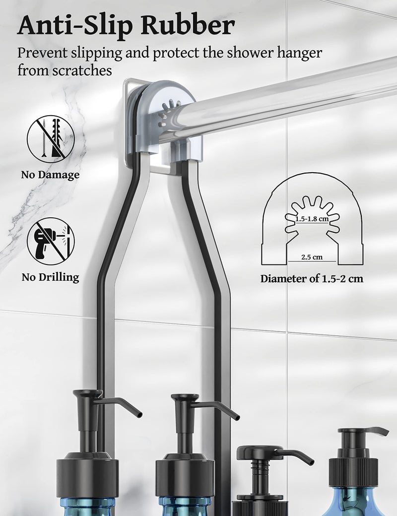 YASONIC Shower Caddy Over Shower Head Never Rust Aluminum Large Hanging Shower Caddy with 10 Hooks for Razor/Sponge - Over The Shower Head Caddy with Soap Basket - Hanging Shower Organizer Black - Image 5