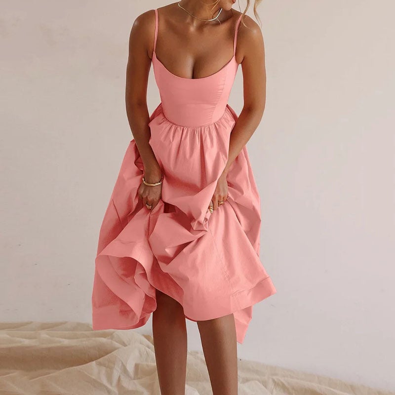 Women'S Clothing Spring Dopamine New Slip Skirt Solid Color High Waist Large Swing Dress - Image 4