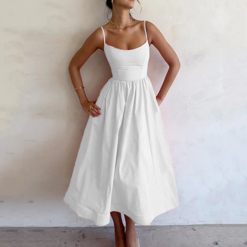 Women'S Clothing Spring Dopamine New Slip Skirt Solid Color High Waist Large Swing Dress - Image 3