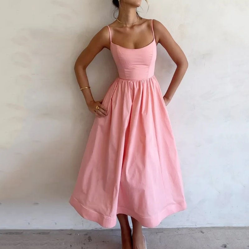 Women'S Clothing Spring Dopamine New Slip Skirt Solid Color High Waist Large Swing Dress - Image 1