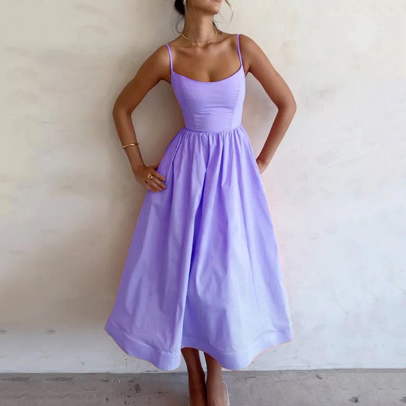 Women'S Clothing Spring Dopamine New Slip Skirt Solid Color High Waist Large Swing Dress - Image 5