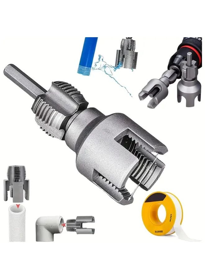 1pc 1 2 Dual Function Pipe Threading Cutter For PVC Plastic Pipes Electric Drill - Image 1