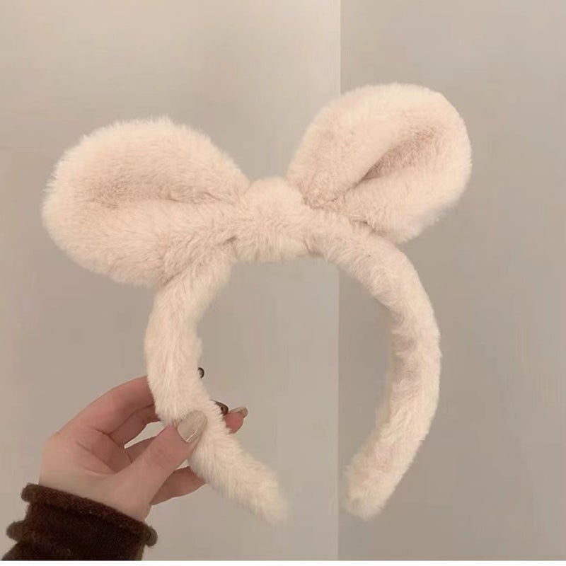 Generic Cute Little Frog Hair Band Womens Facial Mask Special Cartoon Korean Plush Hair Band Winter Hair Band Hairpin Bunny Ears Headband-White