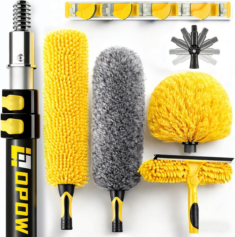 Opow 20 Foot High Ceiling Duster Kits with 5-12ft Heavy Duty Extension Pole, High Reach Duster for Cleaning,Microfiber Feather Duster,Cobweb Duster,Ceiling Fan Duster,Window Squeegee & Cleaner - Image 1