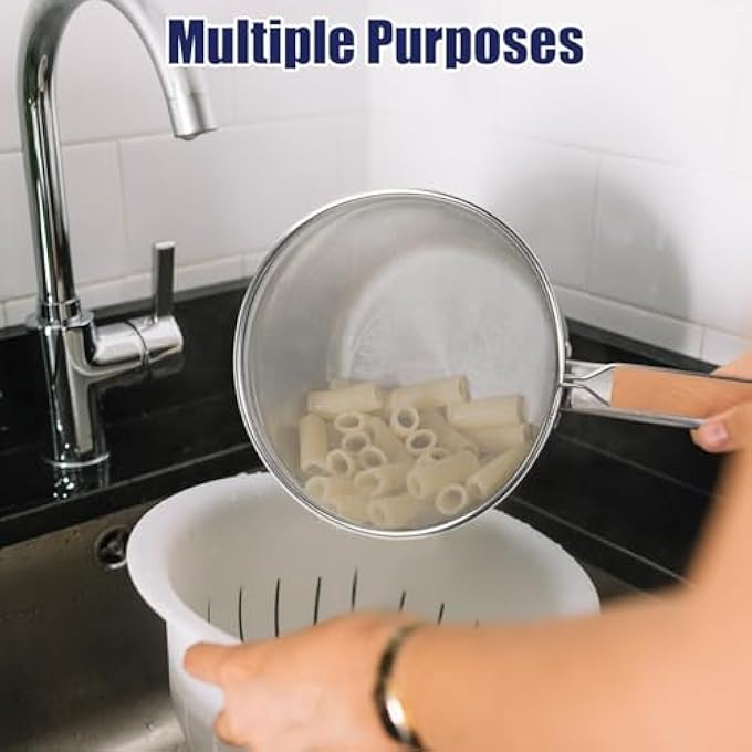 كاست ويف شاشة رذاذ لمقلاة القلي 8 بوصة واقي من تناثر الشحوم من الفولاذ المقاوم للصدأ بمقبض خشبي وشبكة دقيقة من الفولاذ المقاوم للصدأ وواقي من رش الزيت الساخن لمستلزمات الطبخ في المطبخ - Image 4