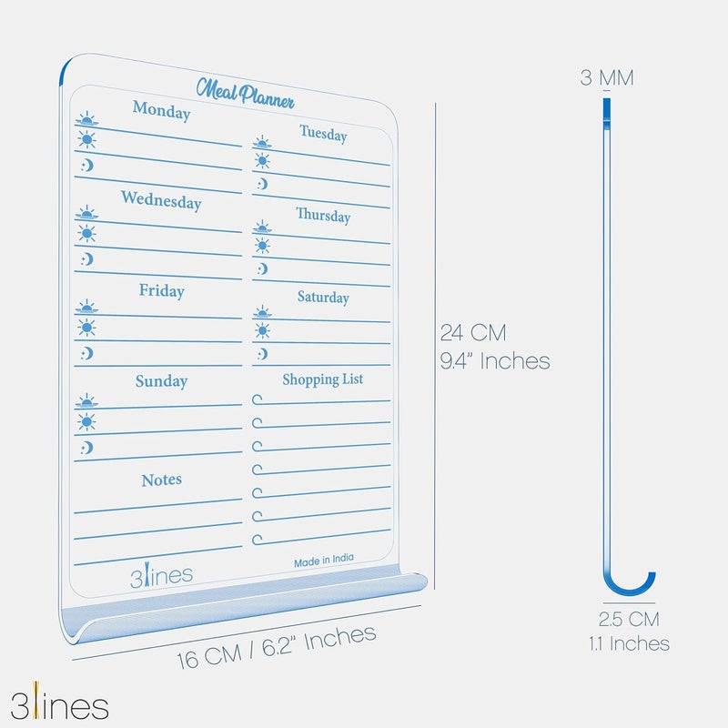 3 Lines ClearBite Acrylic Magnetic Meal Planner Board | Sleek & Durable | Includes Marker & Duster | 24x16 CM | Perfect for Meal Planning, Shopping Lists, Notes | Ideal for Home, Office | Plum - Image 4